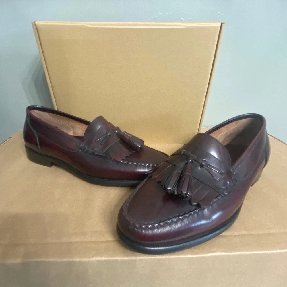 Bass Jeffrey Mens Burgundy Leather Tassel Kiltie Loafers Dress Shoes 10M 0902